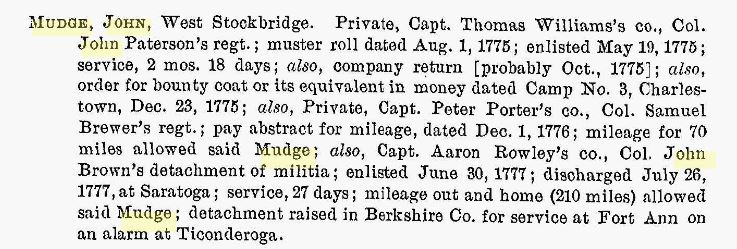 Military record for John Mudge.